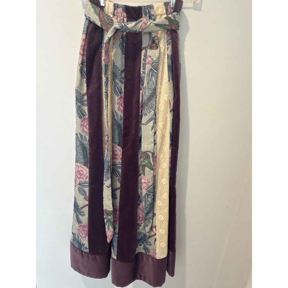 Vintage 80s Chessa Davis Floral Lace Velvet Paneled Maxi Skirt